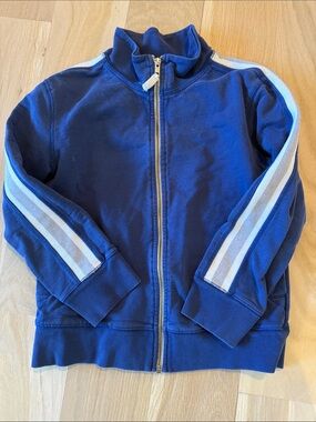 Mini Boden 7-8 Royal Blue Zip Jacket with White & Light Blue Sleeve Stripes